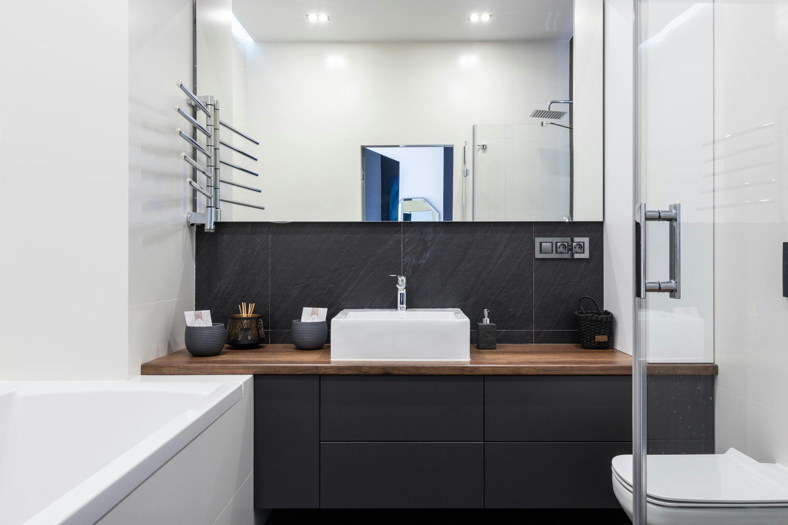 Luxury bathroom renovation with contemporary design features
