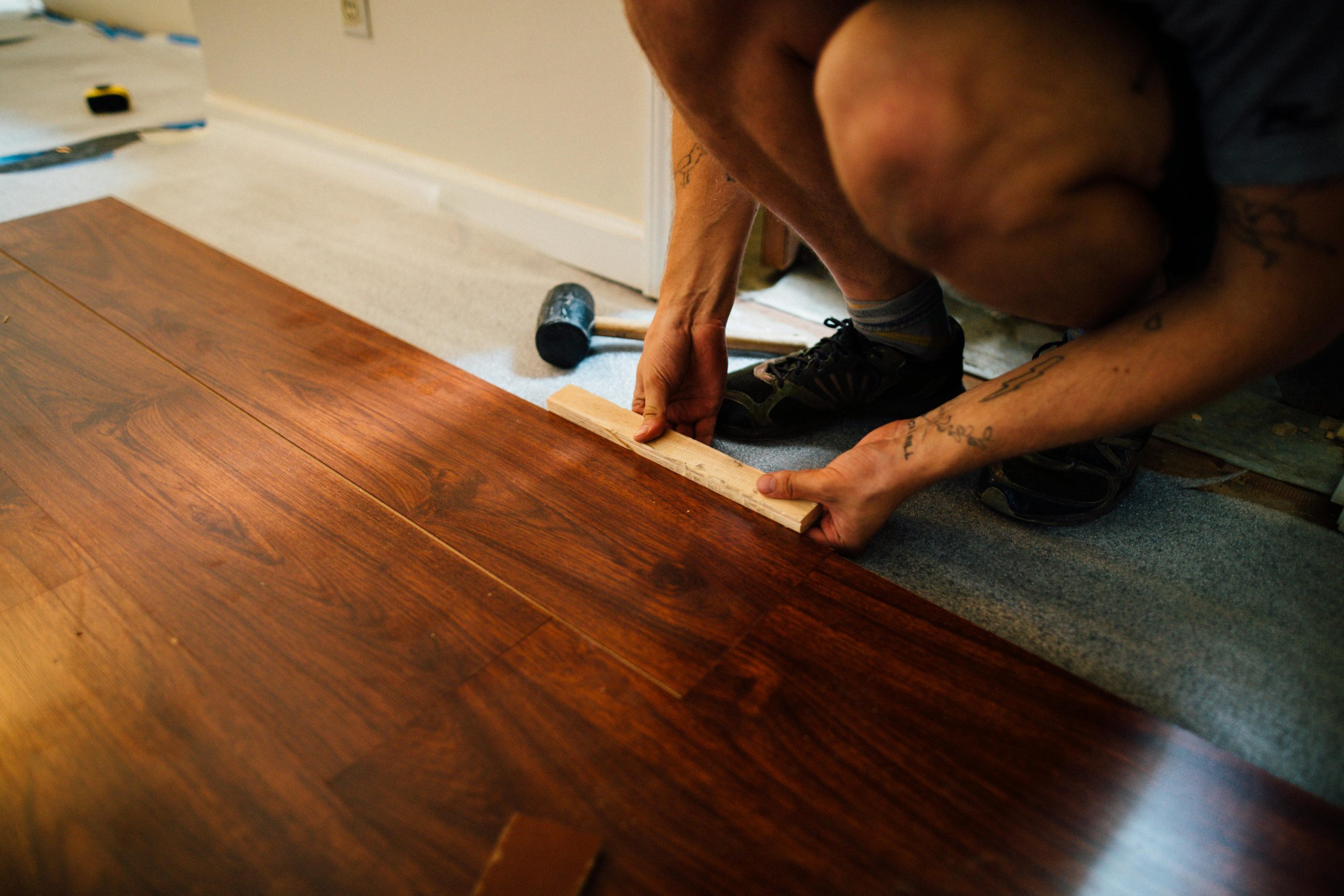 Newly installed hardwood flooring with natural wood finish